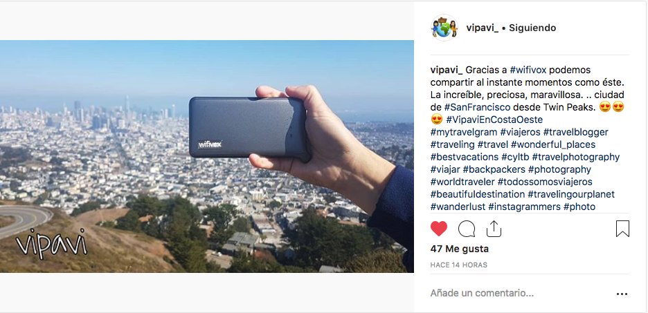 Travel bloggers @vipavi_ : 'Thanks to #wifivox we can instantly share moments like this. The incredible, beautiful, wonderful. .. #SanFrancisco city from Twin Peaks. 😍😍' Stay connected with our #Wifivox device wherever you are! #portablewifi #travelconnected #wifivoxtravelers