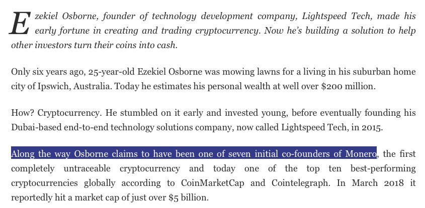 fluffypony's tweet image. PSA: Ezekiel Osborne is not one of the original Monero core team members that started the community-based stewardship of Monero, nor has he EVER been involved with Monero in ANY way. Until today none of us had ever even heard of him!
cc @ForbesME @ClaudineColetti @patron_io