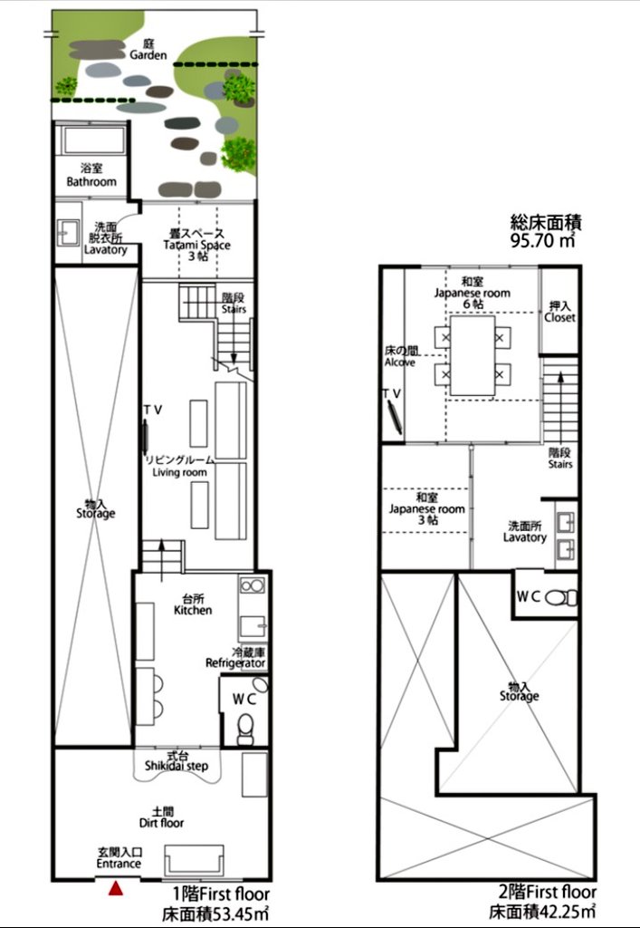 京町家の宿 五辻庵 さゝや庵 A Twitter 住居 工場 倉庫 など 様々な用途を経て町家旅館になったさゝや庵 間取りでみるとうなぎの寝床なのがはっきりわかります もともとあった材や半地下を活かし 随所にこだわりが散りばった 面白みのある空間です