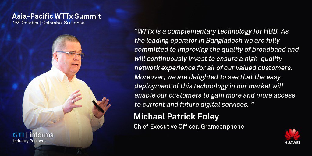 WirelessNetNews's tweet photo. #WTTx enables more and more access for current and future digital service. Find more insights from Grameenphone CEO, Michael Patrick Foley at Asia-Pacific #WTTx Summit. https://t.co/QbQ8d25bfn https://t.co/aI8SADuryX