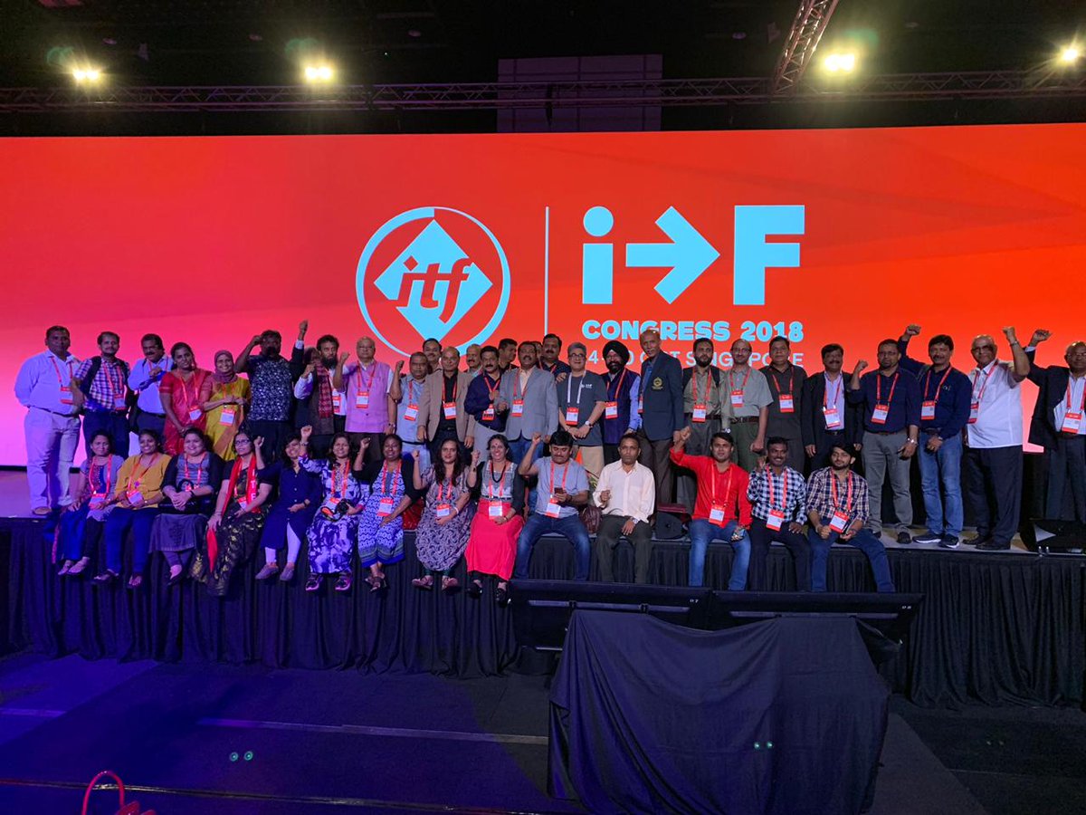 ITF_DelhiOffice's tweet photo. Strong Contingent of Indian #TransportWorkers at #ITFCongress2018, Singapore
#WeAreITF #ITF_Delhi_Office #TeamIndia #ITFfutureofwork #YourCongressYourVoice https://t.co/6wWQXuSqyb