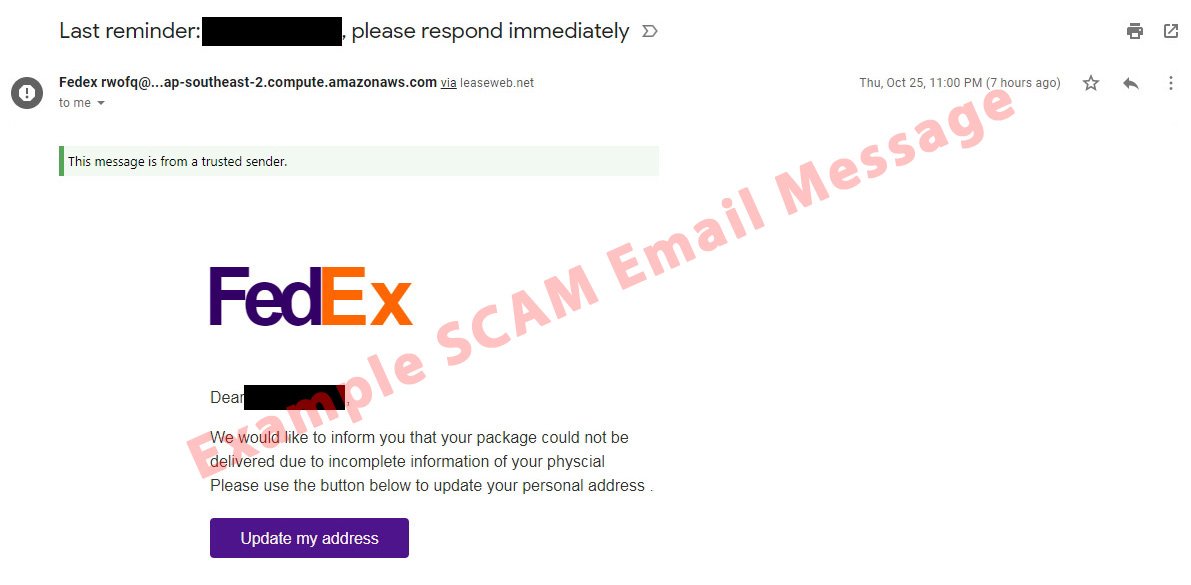 It never hurts to be reminded of email scams. Many email messages may look legitimate, but in fact are not. NEVER click on links in an email message before investigating its legitimacy.