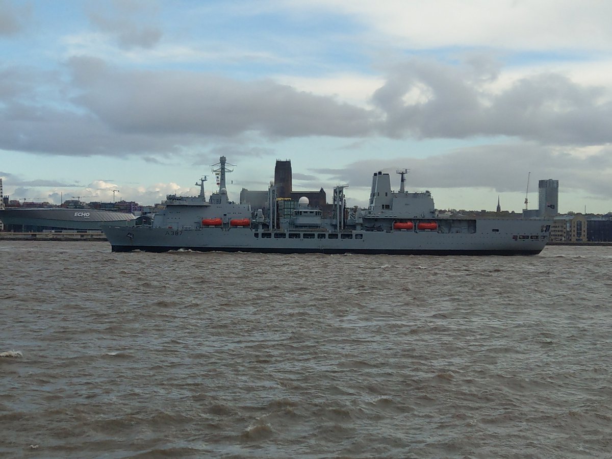 View from my desk (almost) Fort Victoria heading out, flags flying #rfa #RoyalNavy 🙂