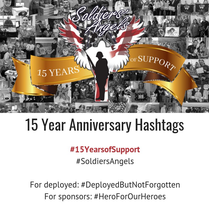 soldiersangels's tweet photo. If you're joining us today for our 15 Year Anniversary, be sure to use the hashtags so we can see all of your posts and pictures! #15YearsofSupport #SoldiersAngels https://t.co/qkjWWpRa7m
