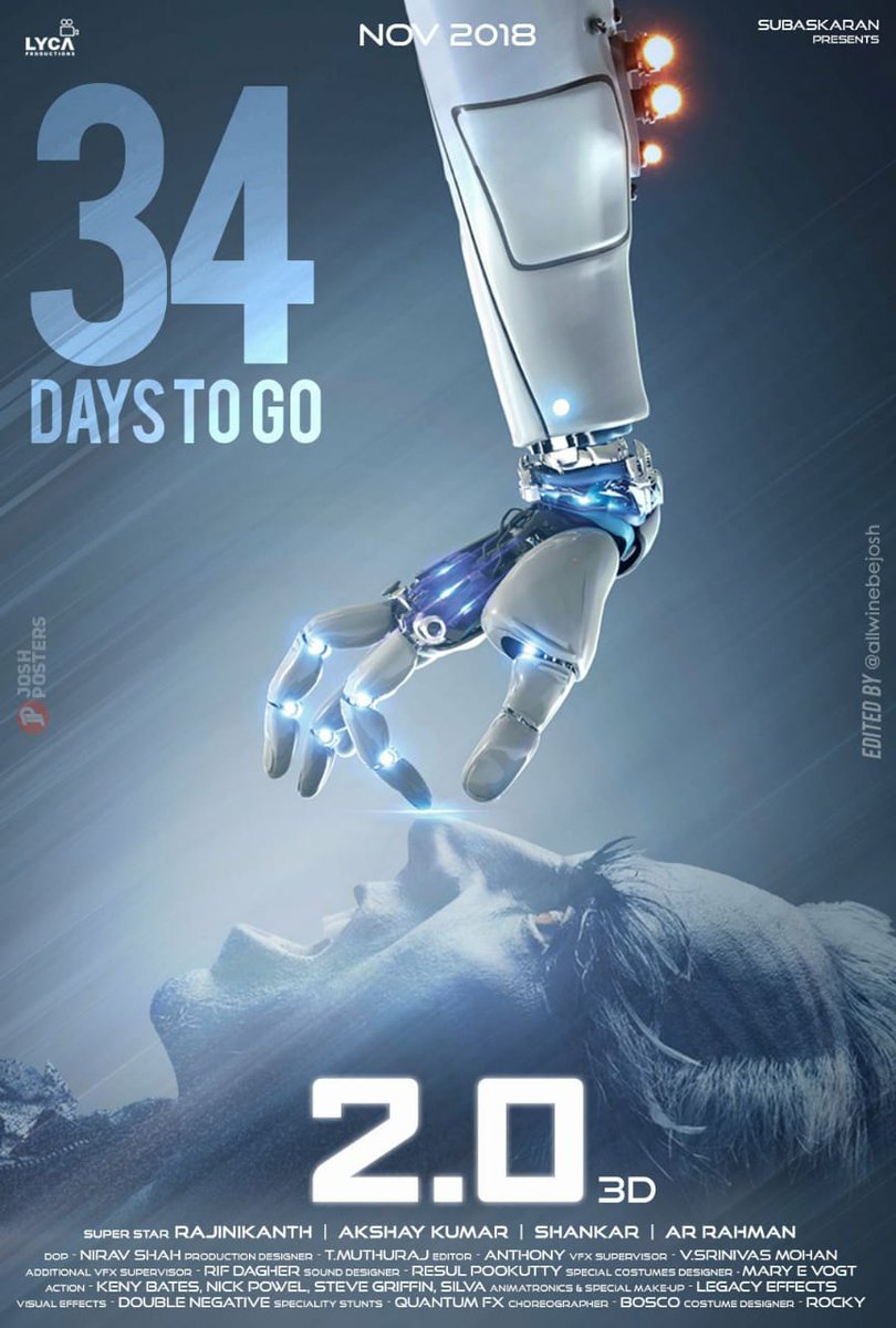 SeethaRmMallela's tweet photo. 34 Days To Go For The Most Anticipated Movie #2Point0..
Worldwide Grand Release On Nov29..
#Superstar #Thalaivar @rajinikanth @shankarshanmugh @akshaykumar @arrahman @iamAmyJackson @LycaProductions #2Point0FromNov29 #34DaysToGoFor2Point0
#2Point0FanPromotions https://t.co/Tjs7ie12gD