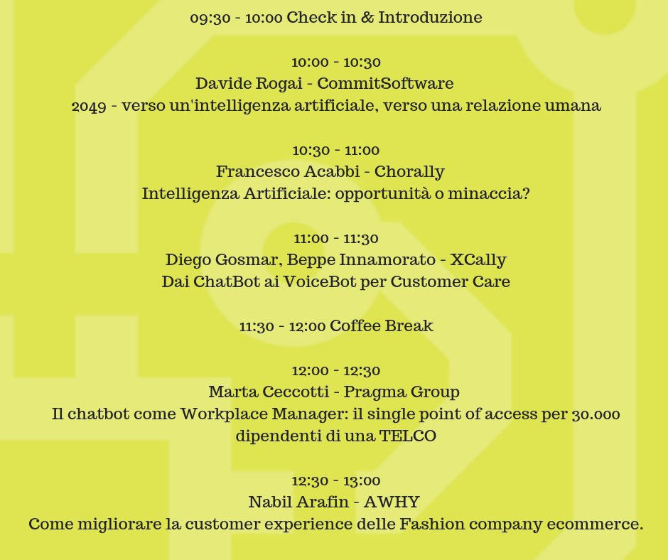 CommitSoftware's tweet image. #Chatbot4Enterpirse vi aspetta giovedì 8 Novembre al #TimWcapBologna 
insieme a @chorallydev @opsconit @Herzum @Awhy_Official @GPGruppoPragma @hedronsrl @Marketing_Info 
Visita il sito e registrati al seguente link
bologna2018.chatbotforenterprise.com
#commitsoftware #chatbot #Bot #IA #future