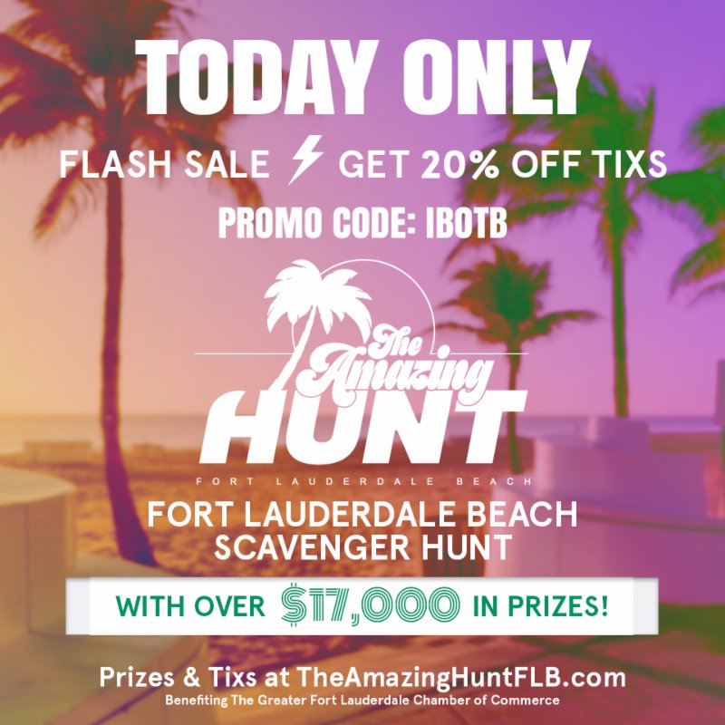 Exclusive Discount for The Amazing Hunt: Fort Lauderdale Beach. Vie for your share of $18K in prizes! Register your Team today and SAVE 20% conta.cc/2D5RoE8