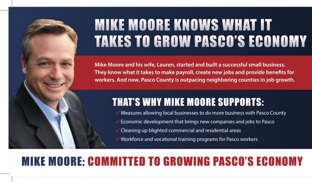 mikemoore2014's tweet photo. Mike Moore knows what it takes to grow Pasco’s economy 
#VoteMikeMoore #Pasco #PascoCounty https://t.co/pwpjIwbTup