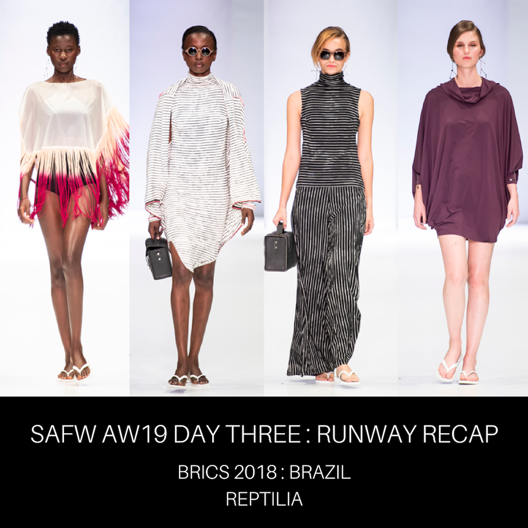 safashionweek's tweet photo. #SAFW #AW19 DAY 3: #RunwayRecap BRICS DESIGNER COLLECTIONS: Reptilia #BRICS2018 #BRICSFashionForum #FashionWeek #SAFashion @bricsfashionforum2018 @SandtonCity #BrazilFashion https://t.co/0godE1FZOf