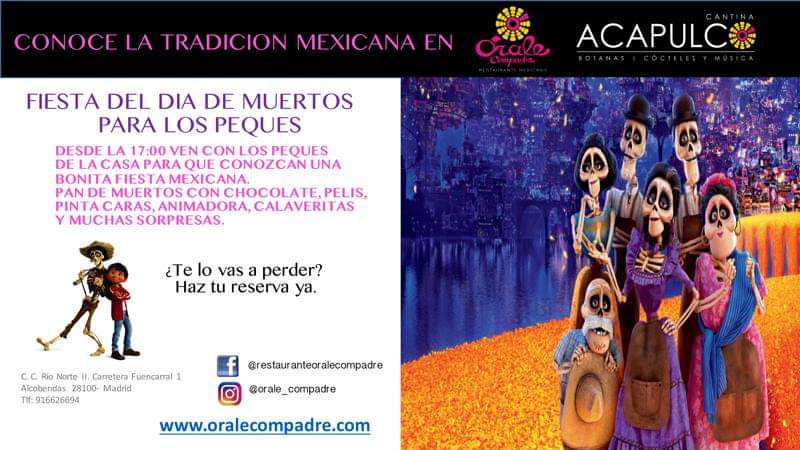 OraleCompadre's tweet photo. ATENCIÓN CHIQUIPLAN🔊:Ven la tarde del 31 con tus peques a la FIESTA DEL DÍA DE MUERTOS. Habrá Pan de Muertos con chocolate, pintacaras, calaveritas y muchas sorpresas! 
#DiaDeMuertos
#oralecompadre https://t.co/ohVLuee8RG