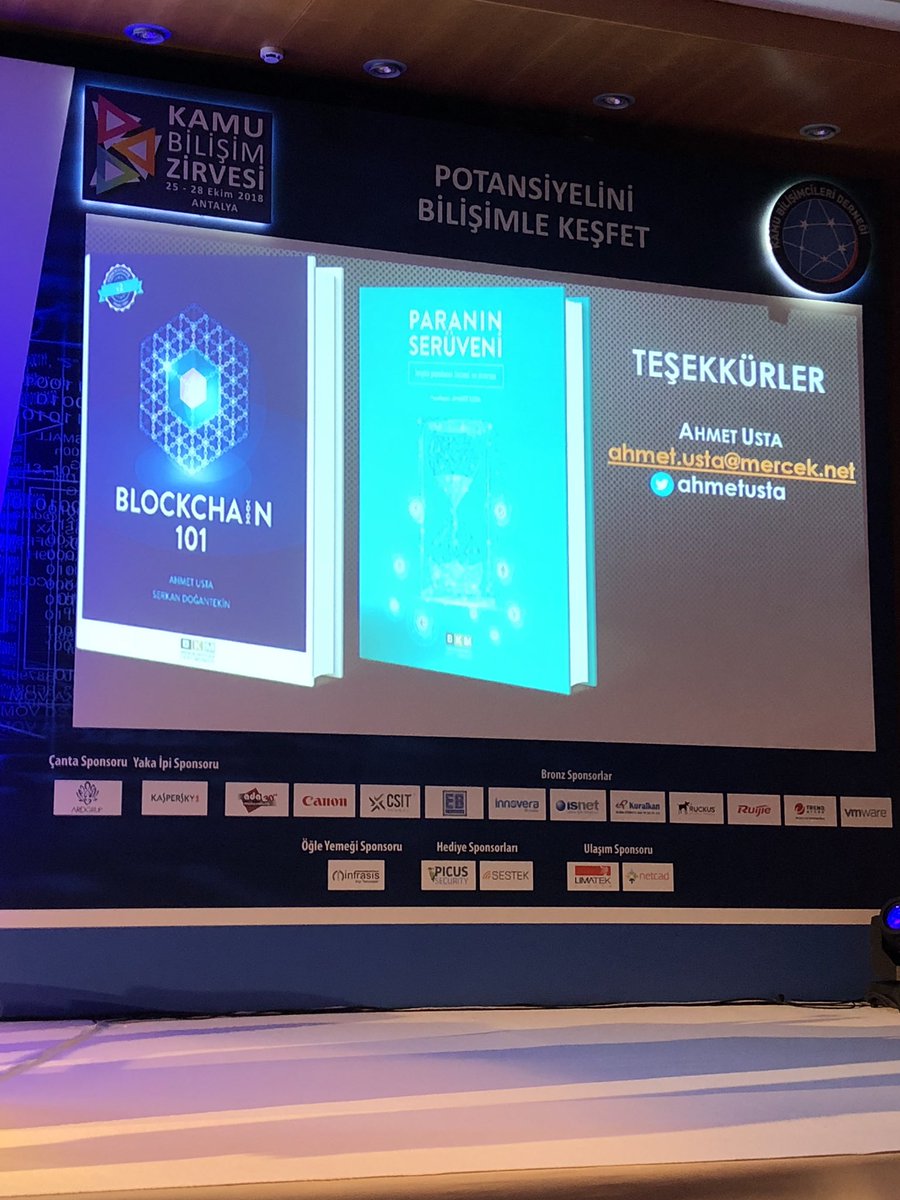 #kamubilisimzirvesi ‘nde sayın <a href="/ahmetusta/">Ahmet Usta</a> blockchain ile ilgili son derece faydalı bir sunum gerçekleştirdi. Bu konu hakkında farkındalık oluşturmak amacıyla kurdukları Blockchain Türkiye  ve fintec İstanbul girişimleri önemli bir kaynak <a href="/kbdturkiye/">Kamu Bilişim Derneği</a>
