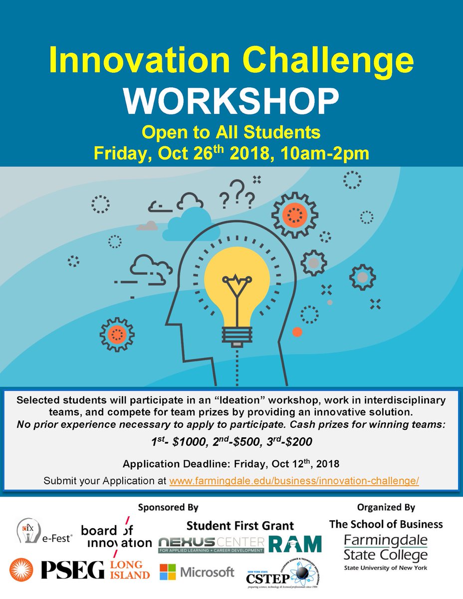 BettyFeng's tweet image. #innovation challenge is today! 26 students from all majors @FarmingdaleSC will work in #multidisciplinary teams to solve a complex problem and compete for prizes. Looking forward to it! #Creative  #problemsolving #ideation @FSCBusiness @RAMProgramFSC