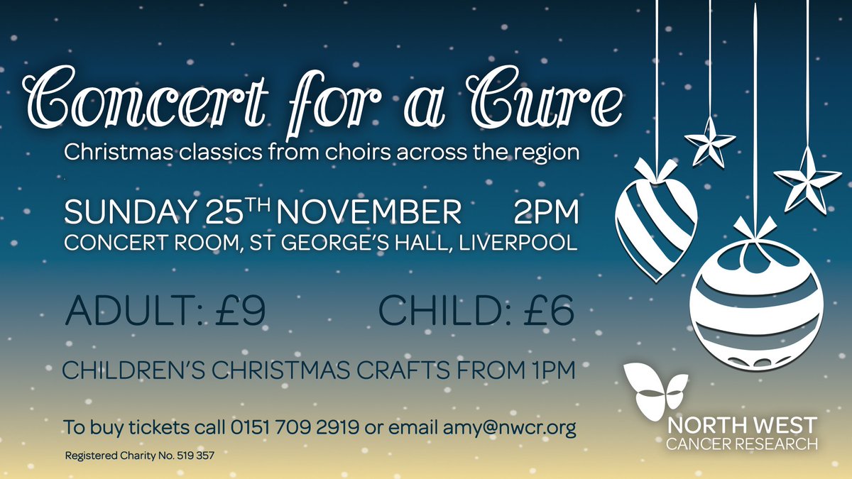 We began our countdown to Concert for a Cure yesterday and it's now officially less than a month to go! 🎅🎄⛄️

Don't forget to ring 0151 709 2919 or email amy@nwcr.org to book your tickets. 

facebook.com/events/3117892…