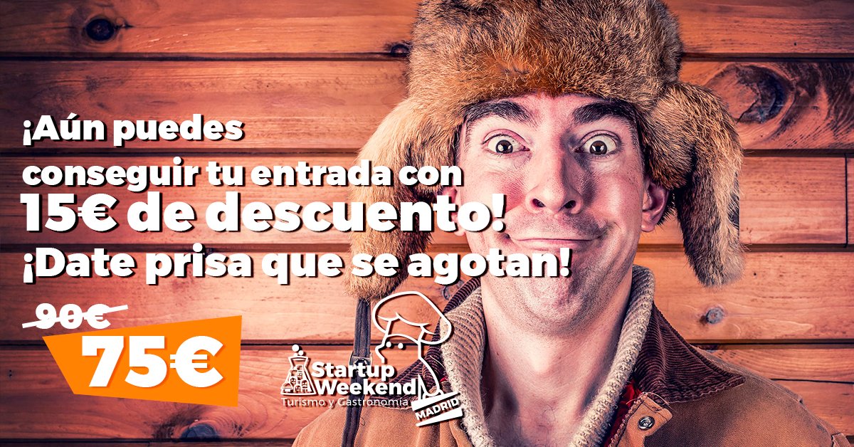 swmadrid's tweet photo. Ya tienes tu entrada para Startup Weekend Madrid Turismo &amp; Gastronomía?? No te quedes sin ella! Aprovecha el descuento que se acaba en unos días!

👉👉 https://t.co/MHax6W8yTH https://t.co/z3onRSgr0i