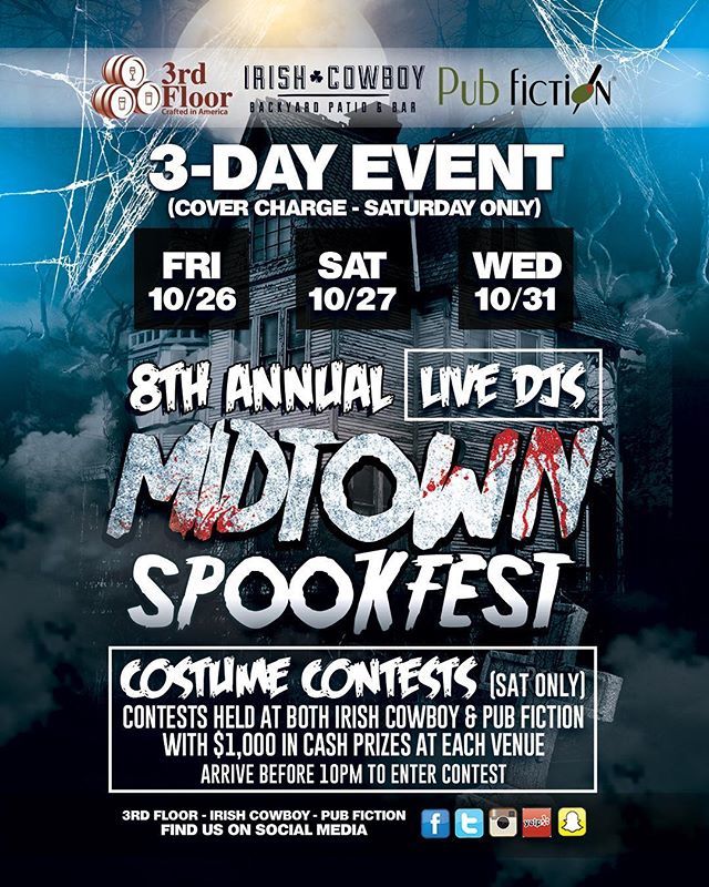PubFiction's tweet photo. Let’s kick off Halloween Weekend with our 8th Annual SPOOKFEST! 3 Venues, Live DJ’s and a Costume Contest with Cash Prizes! Time to Drink Up Witches! https://t.co/l8Z1W487JC https://t.co/sYbxWPrweW