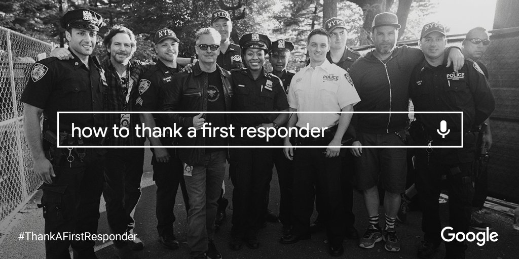 PearlJam's tweet photo. They have our backs through the year, now let’s have theirs. Join #PearlJam in thanking the heroes that keep us safe during times of disaster using #ThankAFirstResponder. https://t.co/g2dlo4J4T2 https://t.co/q1zuB9mLzz