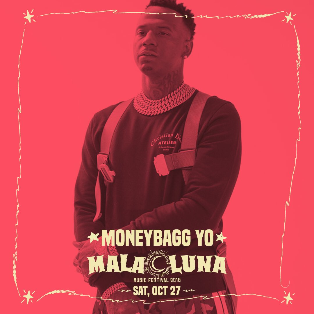 malalunafest's tweet photo. Due to unforeseen circumstances, Rich The Kid will no longer perform at Mala Luna this weekend. 

We welcome @MoneyBaggYo to take his place! #malaluna2018

🎫 https://t.co/32YP24h9Jz https://t.co/eNsX9TyRCx