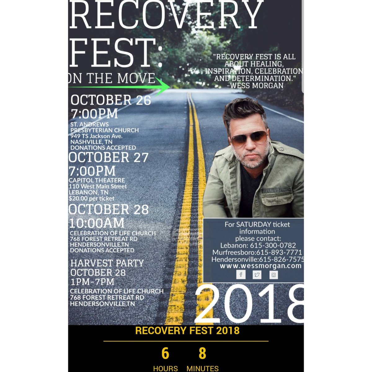 wessmorgan's tweet photo. We are just 6 hours away from the start of #RECOVERYFEST2018! Y'all ready? https://t.co/WDm7l2EVW0