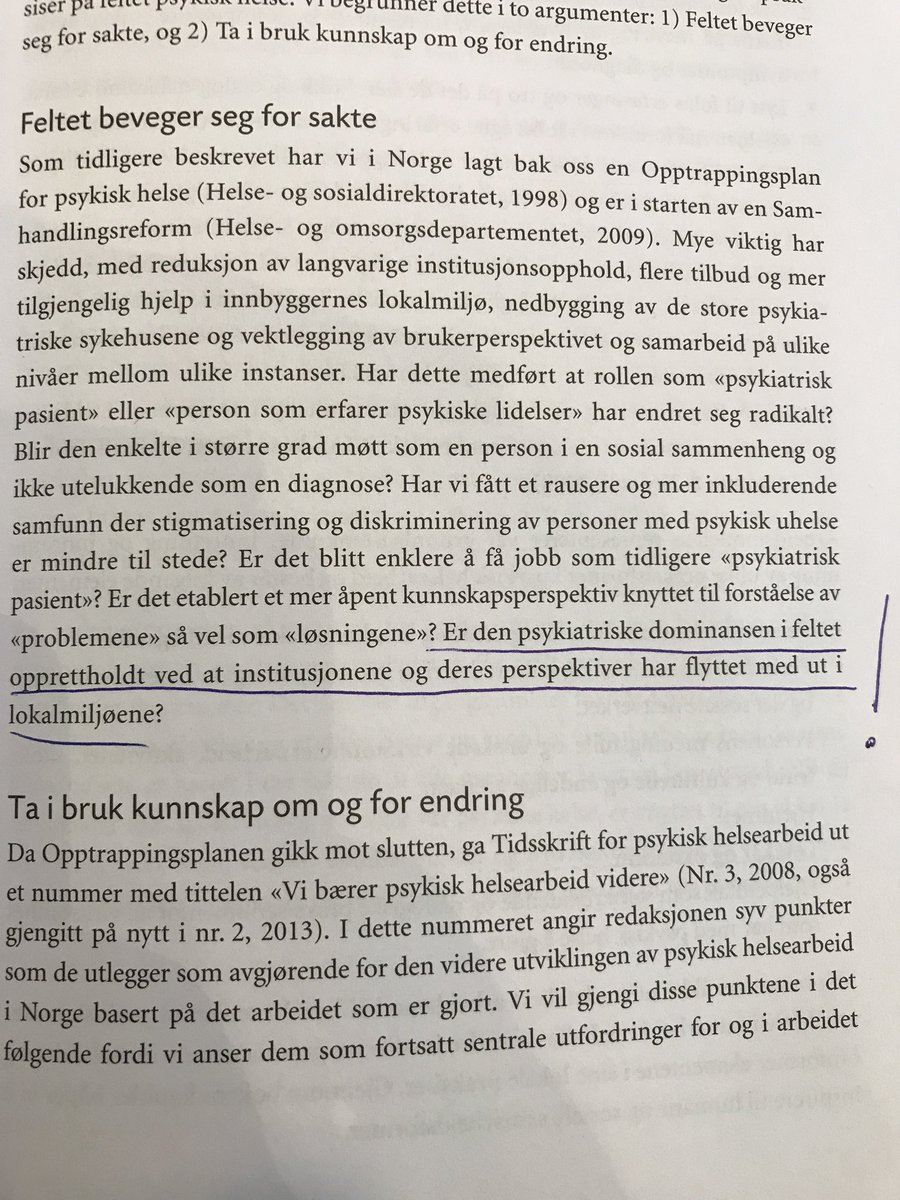 simenmekelund's tweet photo. Dette er så viktig og noe jeg bryner på nesten daglig som kommunepsykolog. Hva er de reelle konsekvensene av samhandlingsreformen? Har kommunene anledning til å bygge en selvstendig forståelse av psykisk helsearbeid, eller arver vi bare oppgaver og paradigmer? Fra Karlsson&amp;Borg https://t.co/XHlJEhVyL3