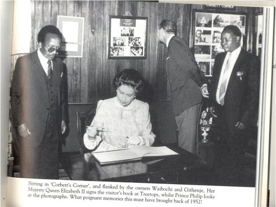 TreetopsLodgeKE's tweet photo. #FBF Her Majesty the Queen Elizabeth Second Signs the visitors book while price Phillip looks at the pictures. Her 1st visit to Treetops was on 5th February 1952 as a Princess, when her Father King George V1 died and she become Queen Elizabeth 11. #History #TreetopsLodge https://t.co/eAPEYxFF3Z