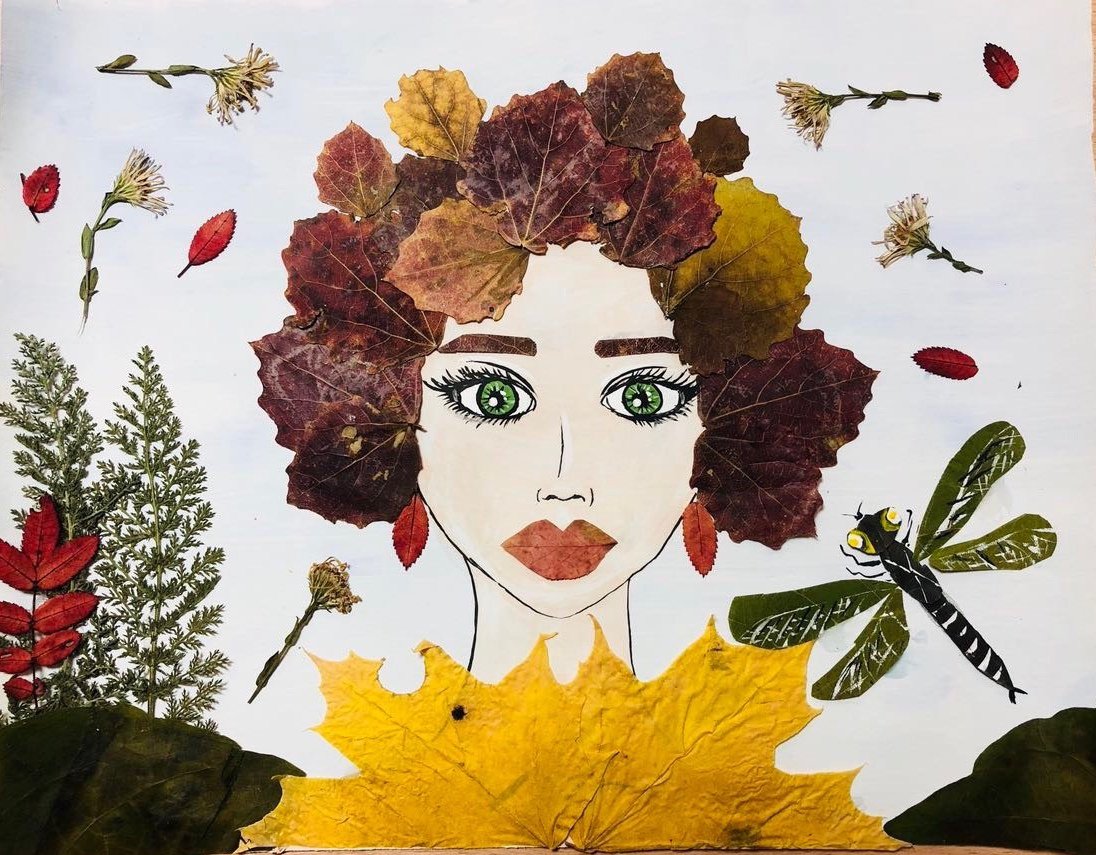 Шаблон девочки для аппликации из листьев. Аппликация из листьев. Аппликация из осенних листьев. Портрет осени из листьев. Аппликация из сухих листьев