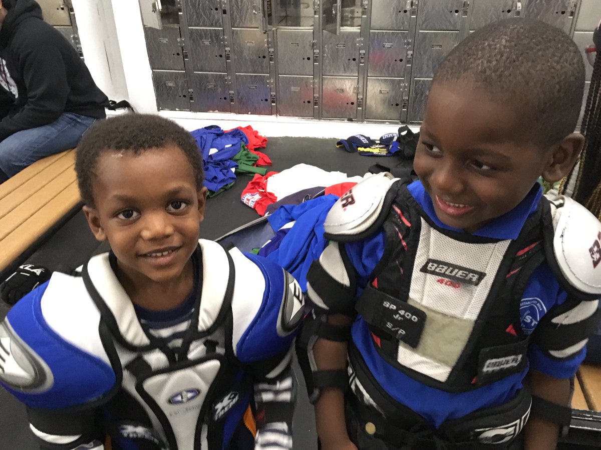 HockeyinHarlem's tweet photo. Micah &amp; Amari met as toddlers watching their older siblings’ practices in #Harlem .  Each turned 5 this year &amp; got the call to join our Learn to Skate program.  Here’s to long, fun hockey careers, boys! #HockeyIsForEveryone #Welcome https://t.co/Wm7prCzTl4