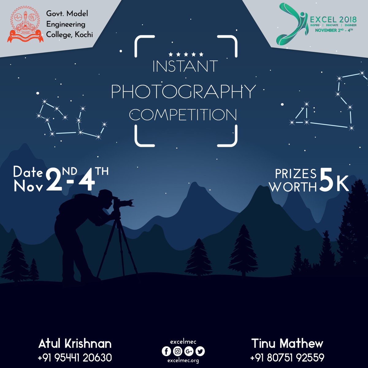 excelmec's tweet photo. Capture the best picture with your senses and your lenses to win amazing prizes. Bring out the photographer in you for the Instant Photography Contest spread over three days, only at EXCEL 2018!

Visit: https://t.co/KOsysMjsLM

#ExcelMEC #Excel2018 #Kochi #TechFest #Photography https://t.co/FfDaETy9iI