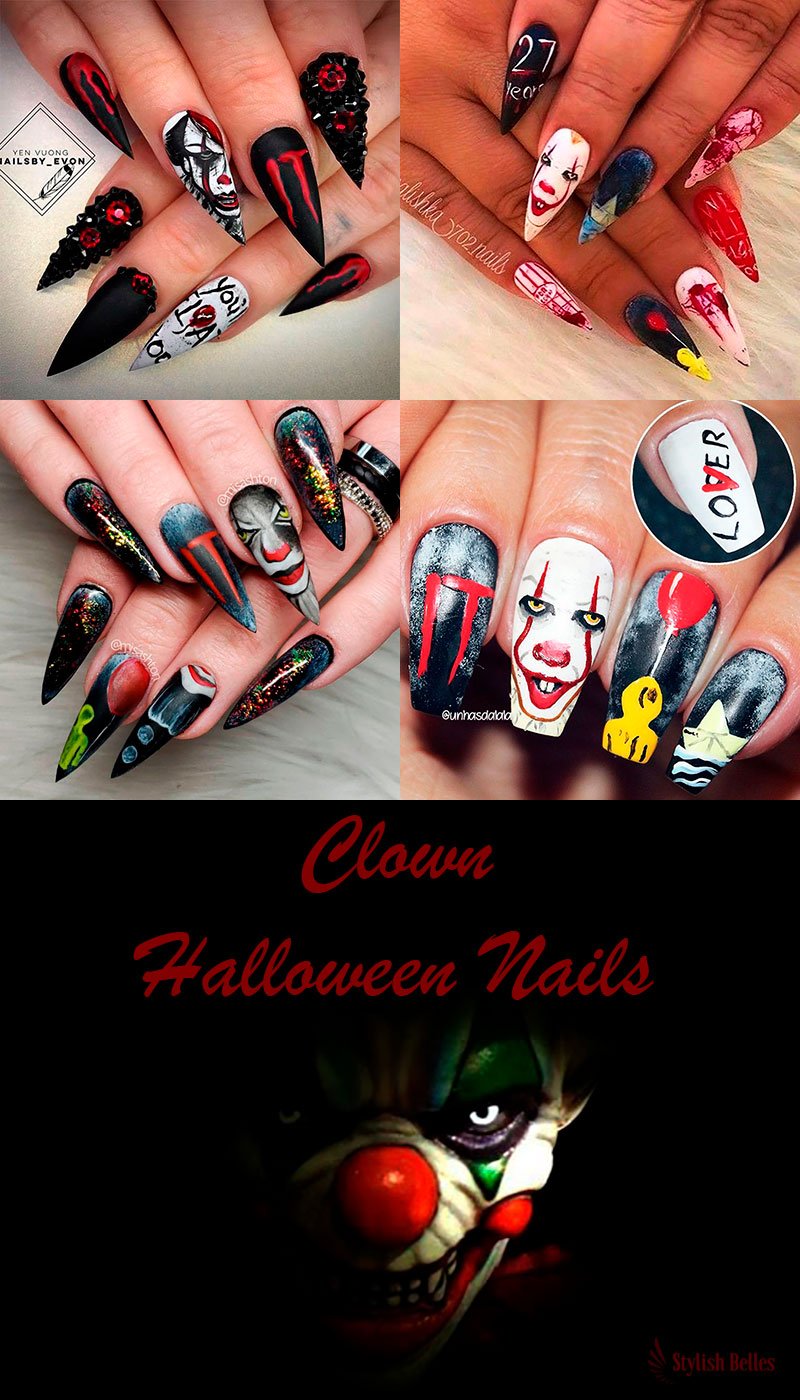 Stylishbelles On Twitter Stunning Clown Halloween Nails Ideas Stylishbelles For More Halloween Nails Https T Co Jtiuic8g0c Halloweennails Halloweennailart Blacknails Halloween Nails Acrylic Halloween Nail Art Halloween Nails Design