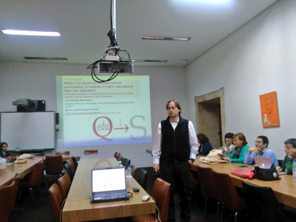 jortegamohedano's tweet photo. Some pics of our presentation 'Which is the ideal #participation of students in #HigherEd?' (Paper 94, #TEEM2018 Track 3. '#Evaluation in #education').| Great event, thanks @IUCE_USAL + @TEEMConference !! |  NOW Welcome #TEEM2019 !!! (@unileon , 16-18th October ) | @mjrconde https://t.co/ODee89o6QS