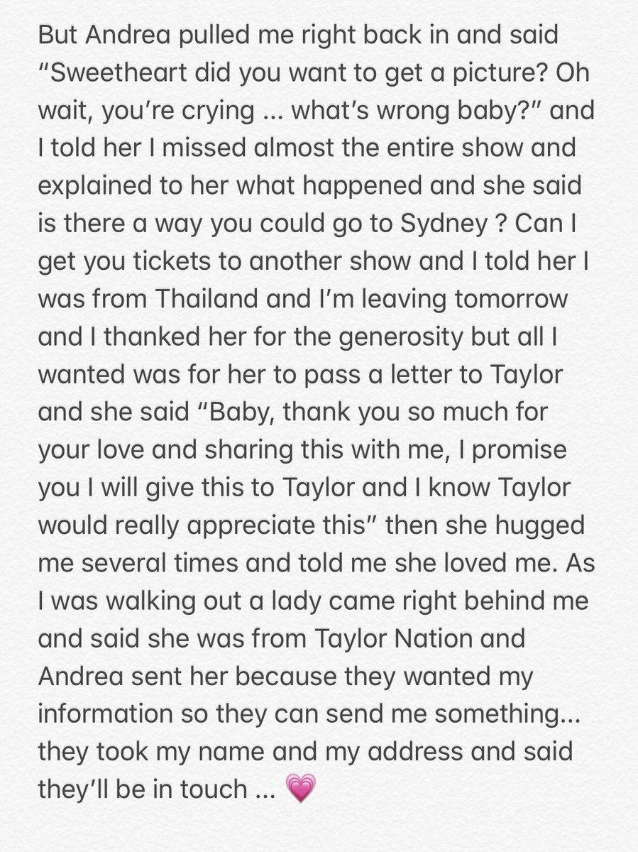 taysavedsonia's tweet image. Thank you so much Mama Swift for turning a nightmare into a night I will never forget. I love you so much and I love Taylor and I’ll never forget you telling me I was “Full of love” 💗 @taylorswift13 @taylornation13 #RepTourMelbourne #RepTourAustralia