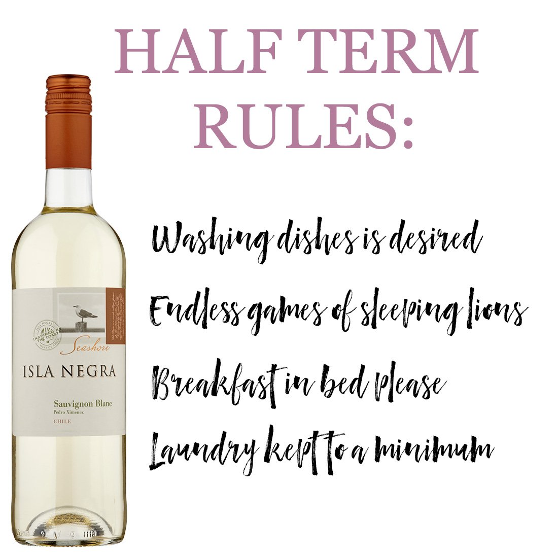 Inspiredcoast's tweet photo. We're not counting on it though 😴. What are your half term rules?

#halfterm #october #islanegra #myislanegra #islanegrawine https://t.co/fJDoIyodoV