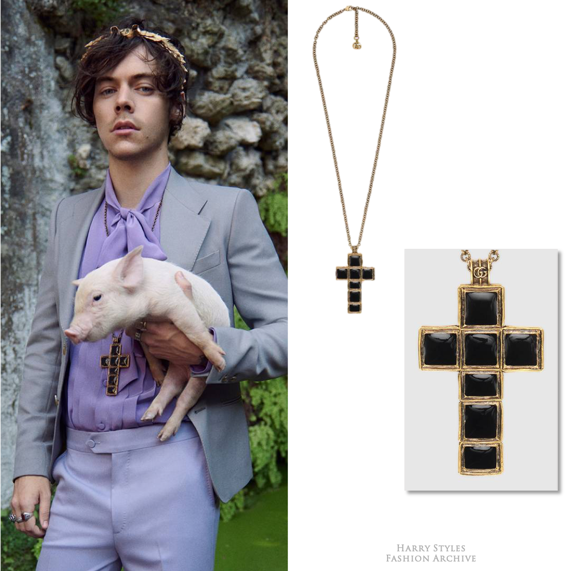 Harry Styles Fashion Archive on X: "Harry for Gucci Tailoring: 2019 @gucci necklace with cross ($1,390) https://t.co/uW6fzYPmeO https://t.co/XUlLRofSS1" / X