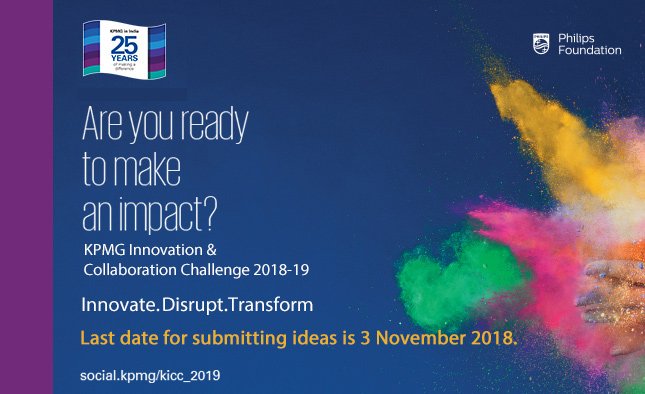 KPMGIndia's tweet photo. #KICC2019 - Call for registrations! #KICC is your chance to solve some of the world’s biggest challenges. Register your team here https://t.co/r0rp13jMxk | Last date: 3 November https://t.co/uUbrvZzqEj
