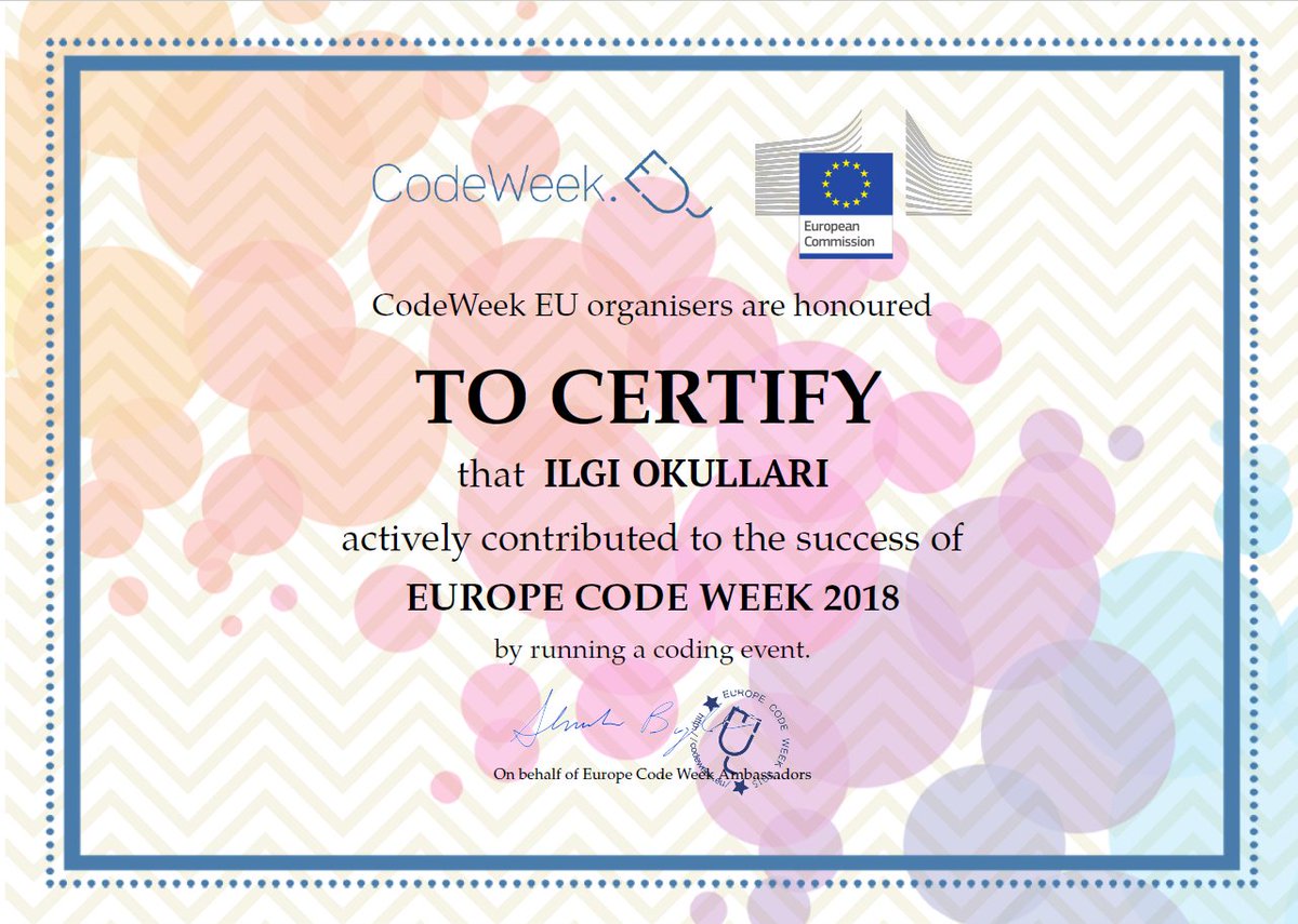ilgiokullari's tweet photo. Europe Code Week 2018 Kapsamında Gerçekleştirdiğimiz "İlgiyle Kodla" Etkinliğimizi Eğlenceli Ve Eğitici Bir Çok Etkinlik ile Tamamladık.Code Week EU 2018 Katılım Sertifikamızı Aldık. https://t.co/4r878Nfa8w