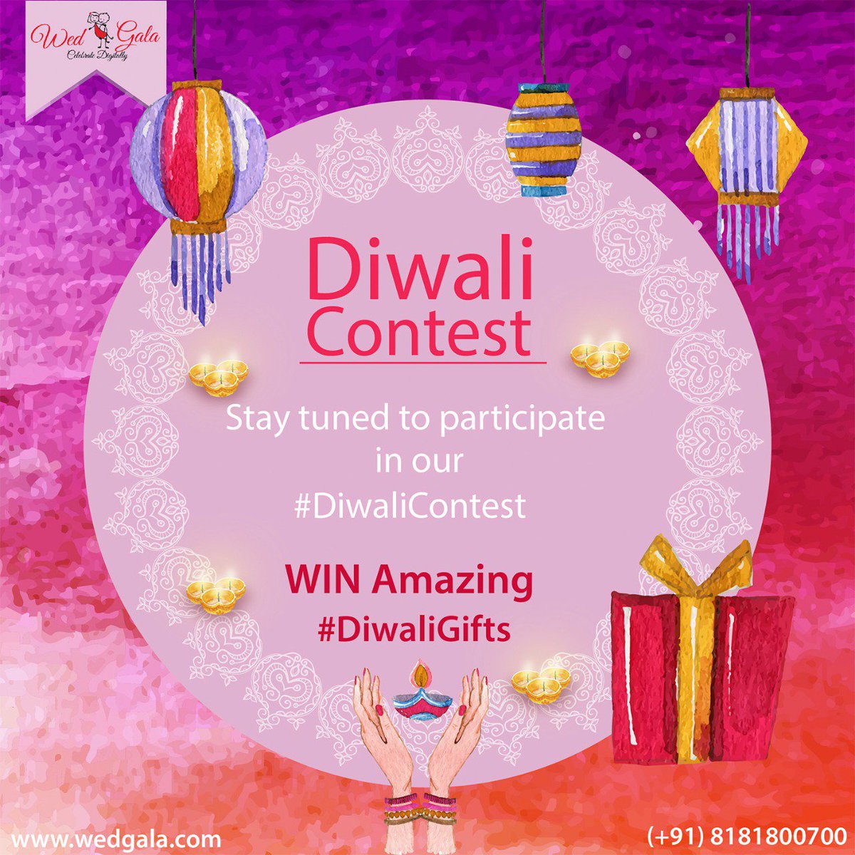 WedGala's tweet photo. We are coming with an interesting #DiwaliContest.

Stay tuned and stand a chance to win amazing #DiwaliGifts.

#ContestAlert #Contest #FreeGifts https://t.co/jW0ERoIdc3