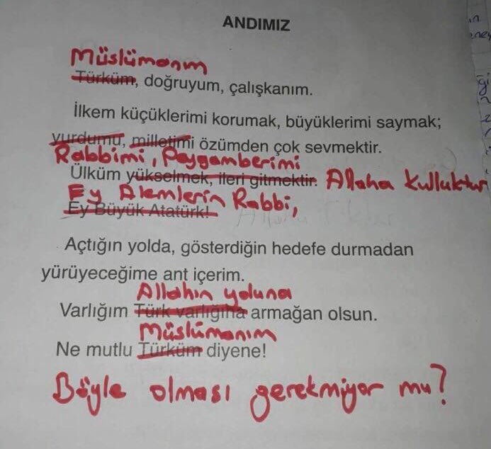 Çizdikleri kelimeler; Türk, yurt, millet, yükselmek, ileriye gitmek, Atatürk, Türk varlığı..

Tam da batının özlemini çektiği vatansız, omurgasız, hissiz müslüman modelini ortaya koymuşlar.