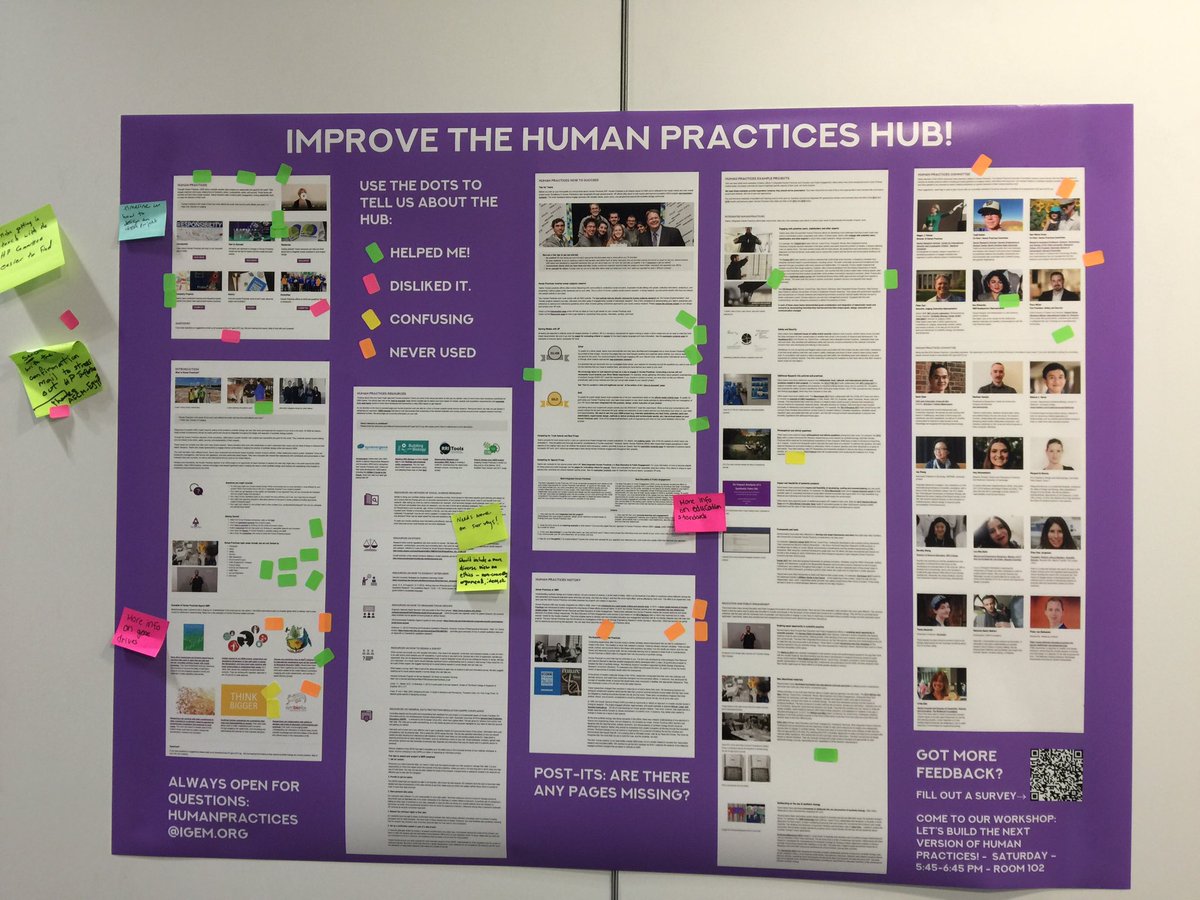 iGEM's tweet image. Stop by the #HumanPractices booth and help us improve our HP resources with your feedback! #GiantJamboree #iGEM2018