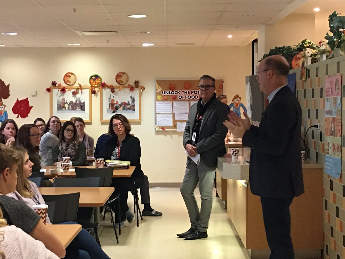 DrThomasStewart's tweet photo. Great meeting the hard working staff at @STJOESGUELPH this morning with President @djwormald. Thank you for the warm welcome and sharing your morning coffee with me! #PresidentUpdate #StaffEngagement @SJHealthSystem https://t.co/6oNdByaHcy