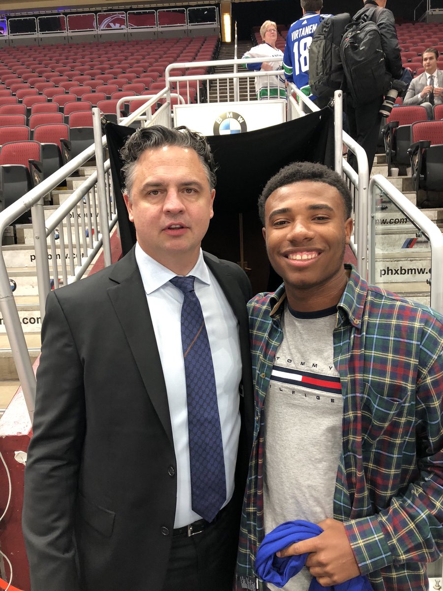 Mobley has become a real hockey guy. Thank you to the Vancouver Canucks for allowing Mobley to tell the team about his story and the movie, which Mobley is  star of. Particular thanks to Coach Travis Green of the Canucks, who is here with Mobley