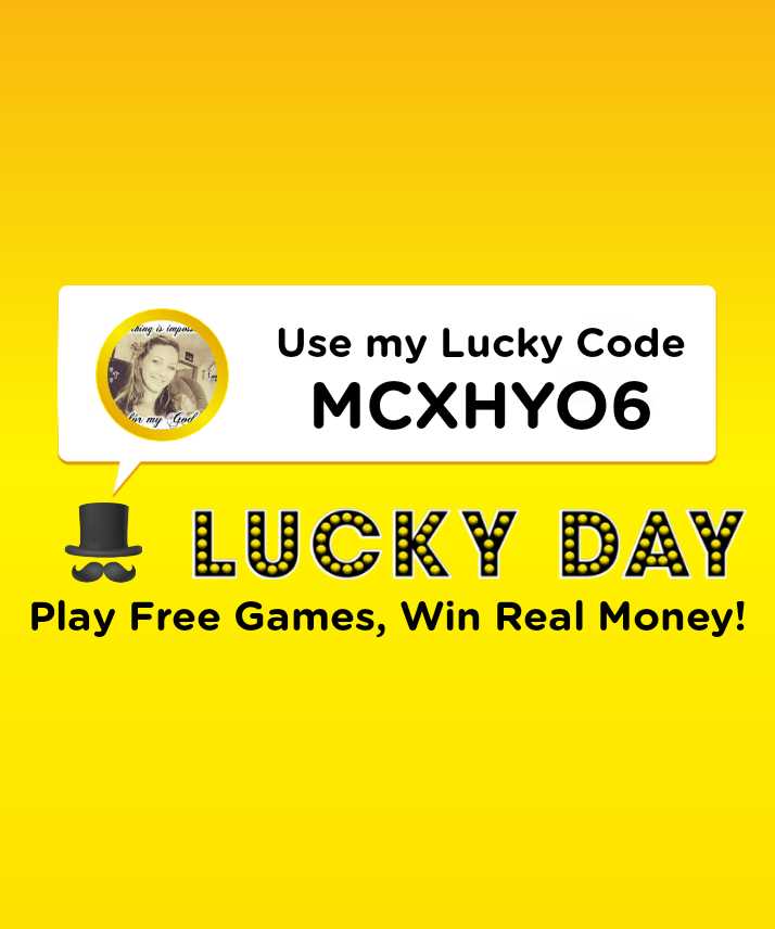 KarieAdams13's tweet photo. With Lucky Day, every day is a chance to win real money and prizes by playing FREE games! Use my Lucky Code 'MCXHYO6' to get started https://t.co/DsPST4BMvj https://t.co/K8F0NcYUJI