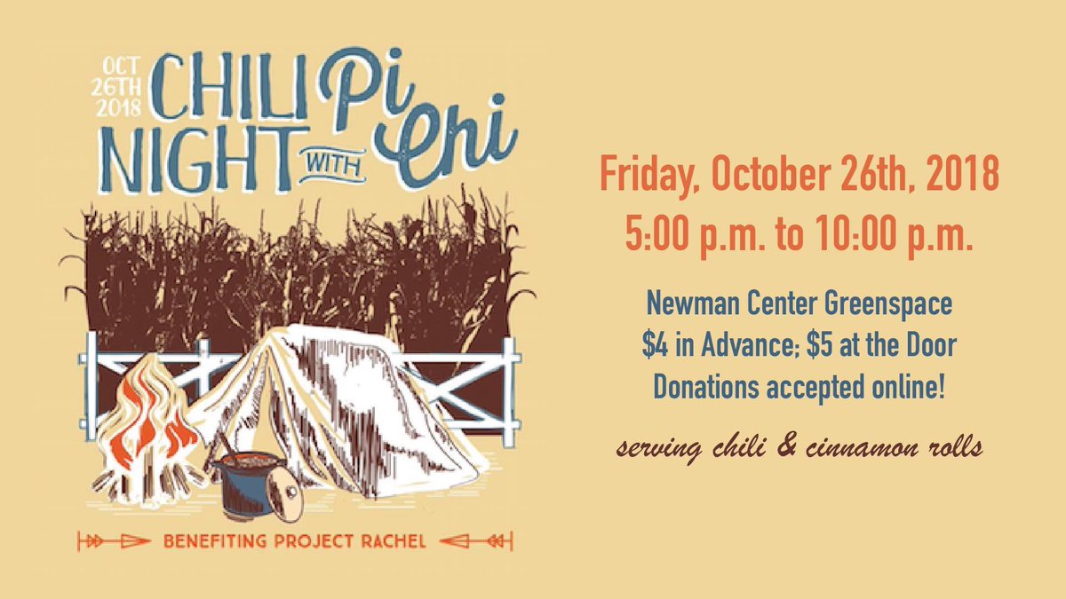 TONIGHT! ✨ Come on down to A Chili Night with Pi Chi for chili &amp; cinnamon rolls benefiting Project Rachel. 🏕

Tickets &amp; donations > unl.crowdchange.co/4349