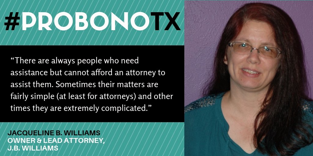 statebaroftexas's tweet photo. Jacqueline B. Williams talks about her #familylaw #probono work through @lanwt #probonoTX #NationalProBonoWeek #celebrateprobono https://t.co/IkOlqqWWLC https://t.co/J2c55yR1yU