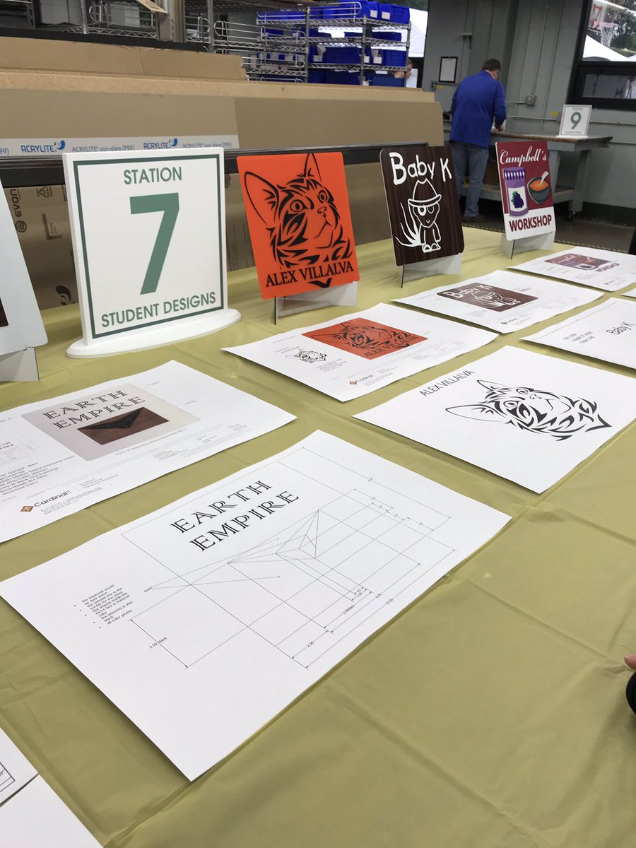 jeanette_craw's tweet photo. Pike Adv Manuf. Ss with their designs made into signs at Cardinal Manufacturing. Thank you for hosting #mfgday18 ! @PikeYCC @PikeHighSchool https://t.co/oBpgl0sU49