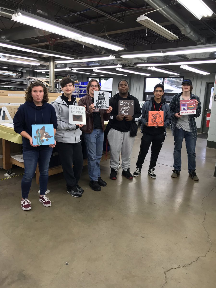 jeanette_craw's tweet photo. Pike Adv Manuf. Ss with their designs made into signs at Cardinal Manufacturing. Thank you for hosting #mfgday18 ! @PikeYCC @PikeHighSchool https://t.co/oBpgl0sU49