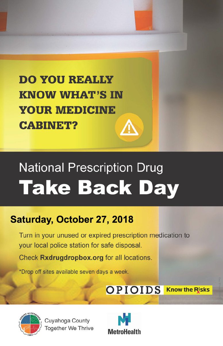 CuyahogaCounty's tweet photo. Tomorrow is National Prescription Drug Take Back Day.
Take your expired or unused medications to a drug drop box site.
#KnowTheRX #TakeBackDay
Find a location here: https://t.co/EzjX7xkHxD https://t.co/2Q8yPjIV8M