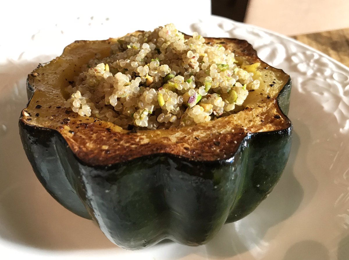 Roasted acorn squash from <a href="/BrickWorksMkt/">BrickWorksMarket </a> stuffed with quinoa and pistachios - an easy recipe with delicious results 🍁🍂😋