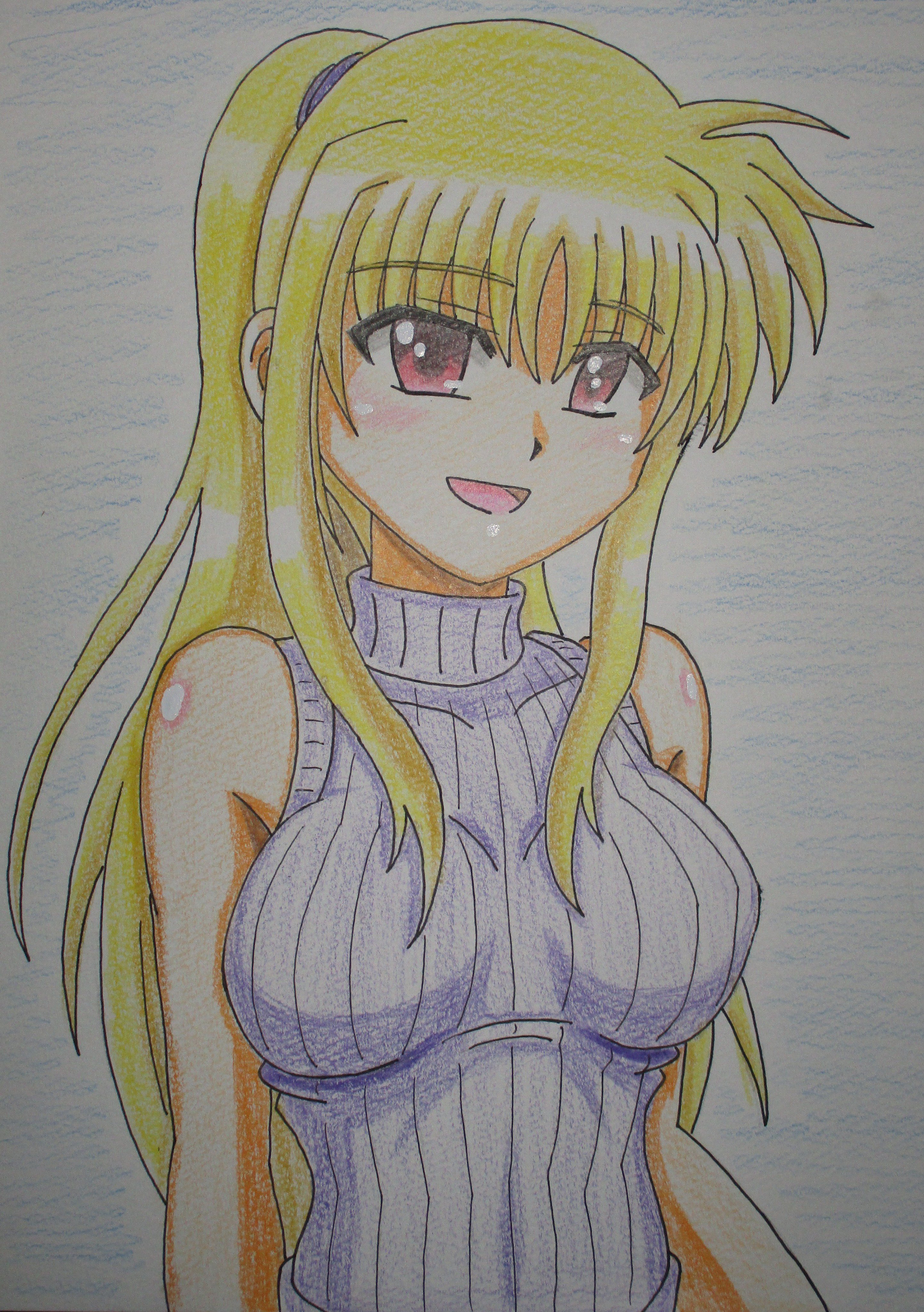 Gh9000 アナログお絵描き 大人フェイトさん 縦セタ ポニテスタイルで めっちゃ大遅刻 魔法少女リリカルなのは夜の創作60分一本勝負 T Co X3gqryheng Twitter