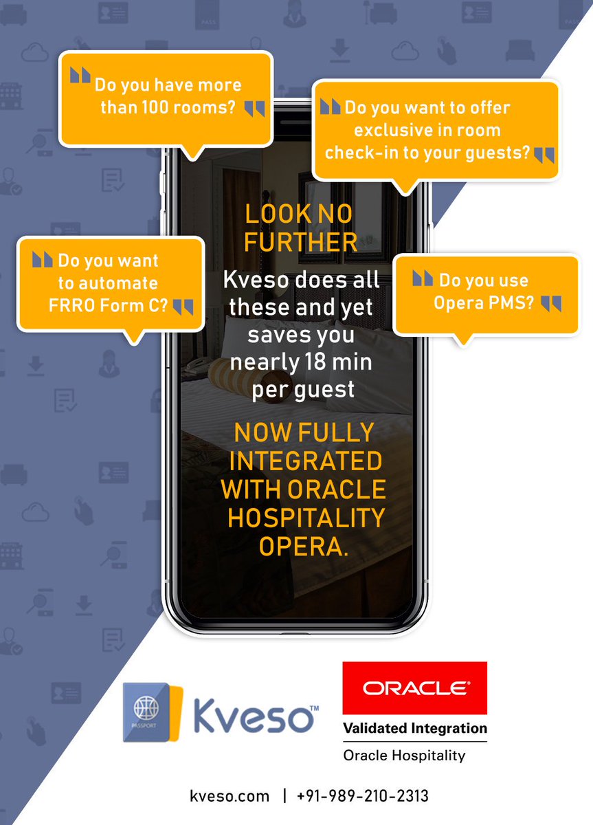 imnishir's tweet image. #FormC #FRRO automation by Kveso for #Hotels. Now an @OracleHosp #OPERA Validated Integration. For a trail do call us on +91 989 210 2313