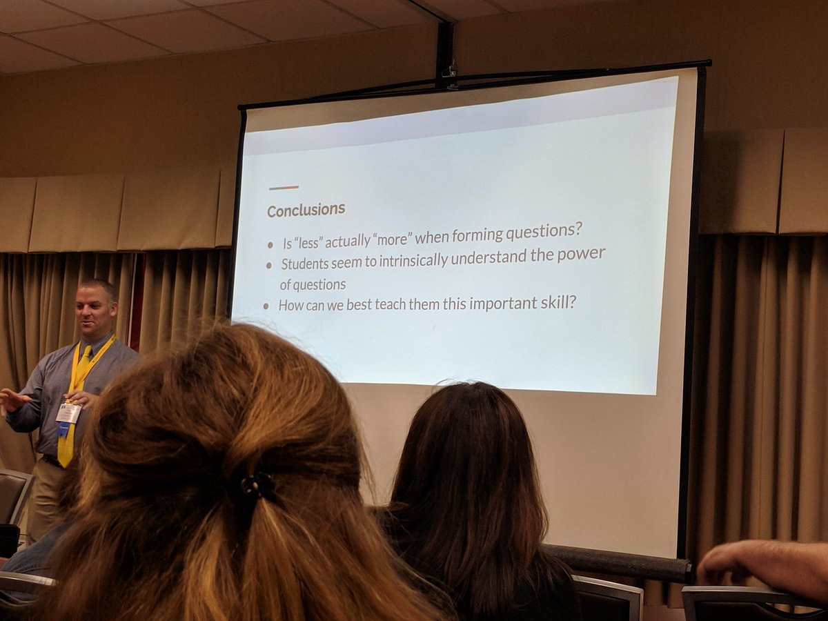 MsBHumanities's tweet photo. "Is 'less' actually 'more' when it comes to forming questions?" - Matt Warner, a social studies teacher, shared his research on the use of the @RightQuestion QFT to support student inquiry and development of deep, thoughtful questions. #ctsschat https://t.co/yIpiGq0pzl