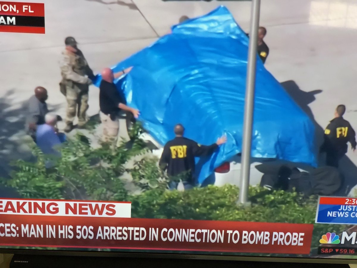 jamietedford's tweet image. FBI just covered the suspect’s white van.  Windows completely covered with Trump propaganda.   Words matter.  #bombstuff #MAGABomber #maga